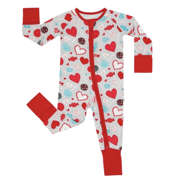 Little Sleepies Other - Little Sleepies 12-18 months Gray Sweet Valentine Hearts Bamboo Zippy VGUC